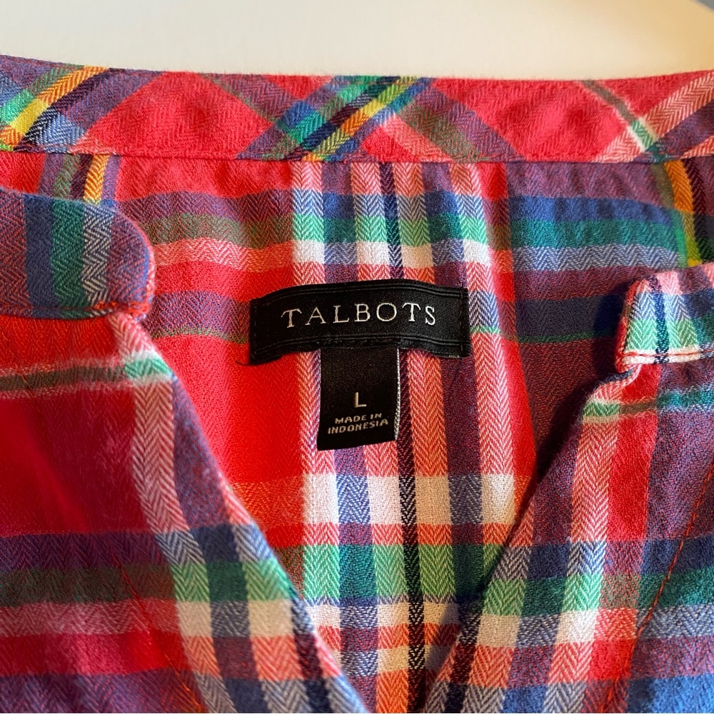 Talbots Red Colorful Plaid Button Front Shirt, L - image 5
